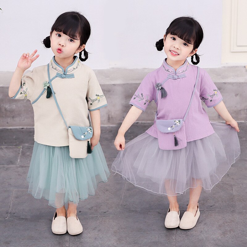 Hanfu Dress Girls Child Chinese Traditional Folk Dance Costumes Tang Dynasty Dress China Clothing Children Hanfu 2pcs DQS1924