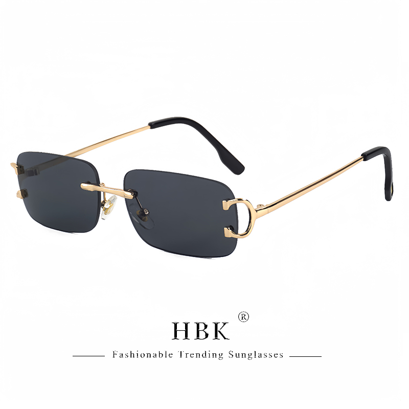 HBK rétro lunettes de soleil sans monture pour femmes hommes petit carré cadre doré thé nuances Rectangle UV400 Zonnebril lunettes: green