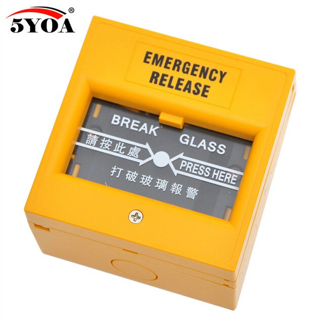 Emergency Door Release for Access Control Fire Alarm swtich Break Glass Exit Release Switch Glass Break Alarm Button: Yellow