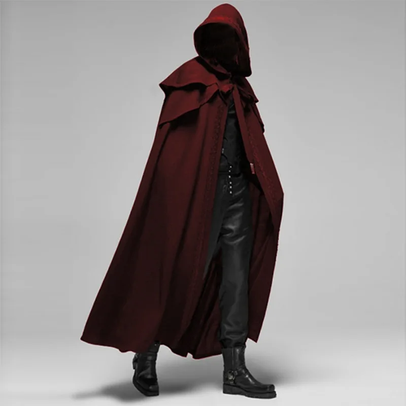 Fantasia Medieval Retro para Homens, Trajes de Cavaleiro, Pirata, Príncipe, Capas com Capuz Gótico, Roupas Longas, Jaquetas para Carnaval e Halloween: XL / Vermelho