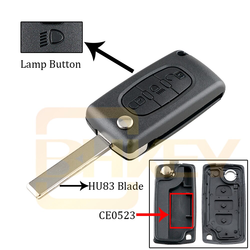 Bhkey 3b lampknop voor citroen  c2 c3 c4 c5 c6 c8 klap afstandsbediening autosleutel behuizing behuizing fob  va2 or hu83 blade  ce0523 or ce0536: 3b hu83 ce0523