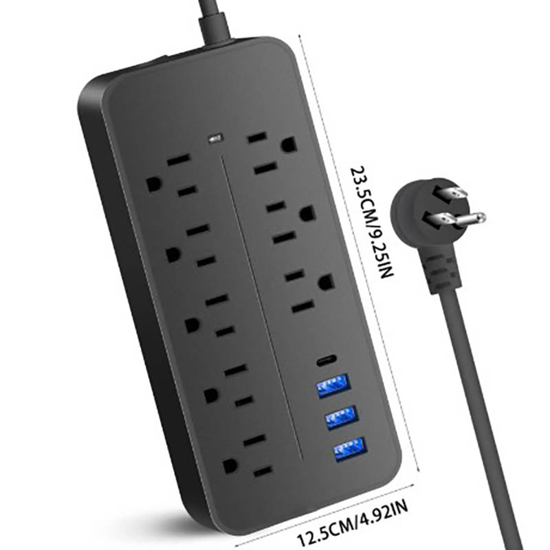Regleta de alimentación con puertos USB C, enchufe de EE. UU., tomas de CA, cable de extensión de enchufe eléctrico multitoque, adaptador de filtro de red de carga rápida