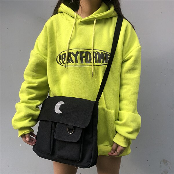 Simple Moon Large Capacity Messenger Handbags Harajuku Casual Ulzzang Women&#39;s College Shoulder Bags Canvas Chic Crossbody Bags: black moon
