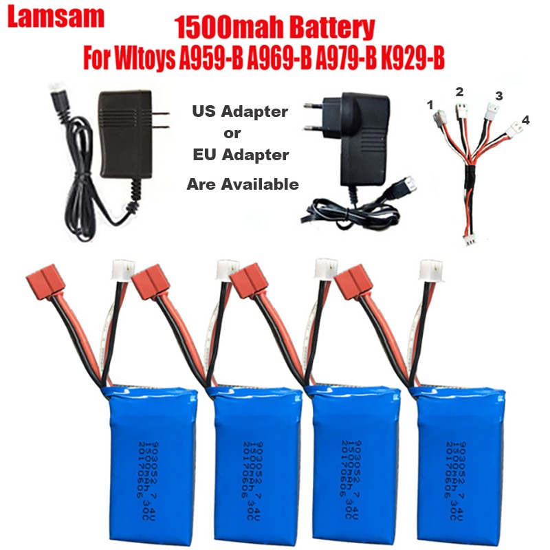 7.4V 1500mah Hoge capaciteit Li-po Batterij + Kabel (4in1) + lader voor JJRC Q39 Wltoys A959-B A969-B A979-B K929-B RC Auto Onderdelen