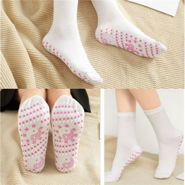 Samonagrzewające się skarpety turmalin magnetyczne skarpety CottonUnisex samonagrzewające skarpetki opieki zdrowotnej dla kobiet mężczyzn wycieczka magnetoterapia Comf: biały