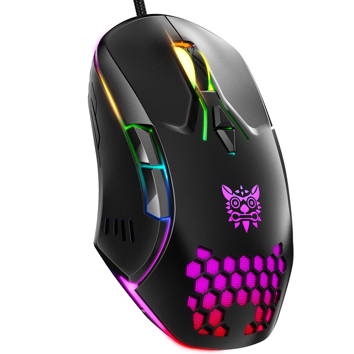 ONIKUMA CW902 Wired Gaming Mouse Cute Pink RGB 6400 DPI Optical Ergonomic USB Mice For PC Laptop Computer: black
