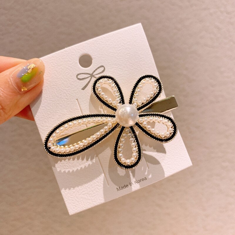 Horquillas para el cabello con diamantes de imitación para niña, horquillas para el cabello con flores y perlas de imitación, horquilla para el cabello con moño: Flower pearl