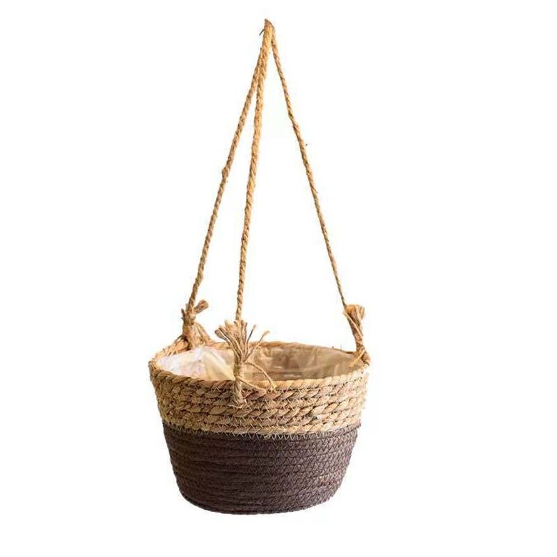 Jardinière suspendue en rotin tissé, Pot de fleurs, panier de plantes, décoration de balcon, jardin, maison,: 5AC304565-CF20