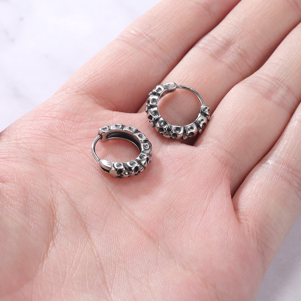 Zs 1 Paar Punk Rock Ronde Oorbellen Rvs Oor Ring Schedel Chirurgisch Staal Oorbellen Voor Mannen Vrouwen Pop oor Piercing