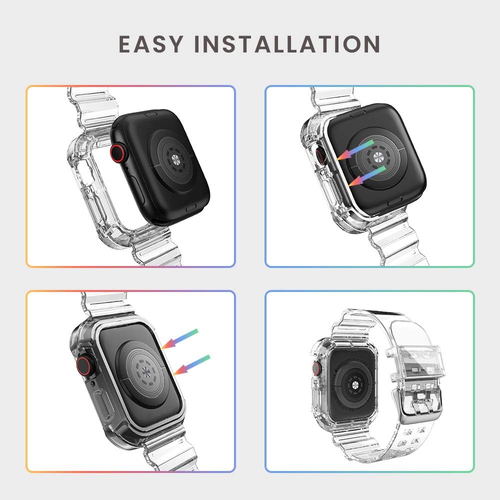 Transparentes Band + Gehäbenutzen für Apfel Uhr 9 8 7 6 SE 5 3 2 Ultra 2 49 mm, weiches transparentes Armbinde, iWatch-Armbinde 40 mm, 44 mm, 42 mm, 41 mm, 45 mm