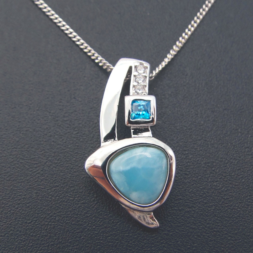 Pendentif Larimar dominicain en argent Sterling 925 solide, joli pour elle, à la , bijoux précieuses pendentif à breloque