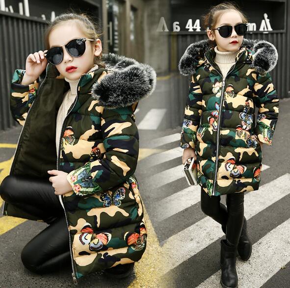 2020 crianças jaqueta de inverno com capuz casacos camuflagem grosso algodão acolchoado jaquetas meninas para baixo algodão parka casaco quente longo outerwear