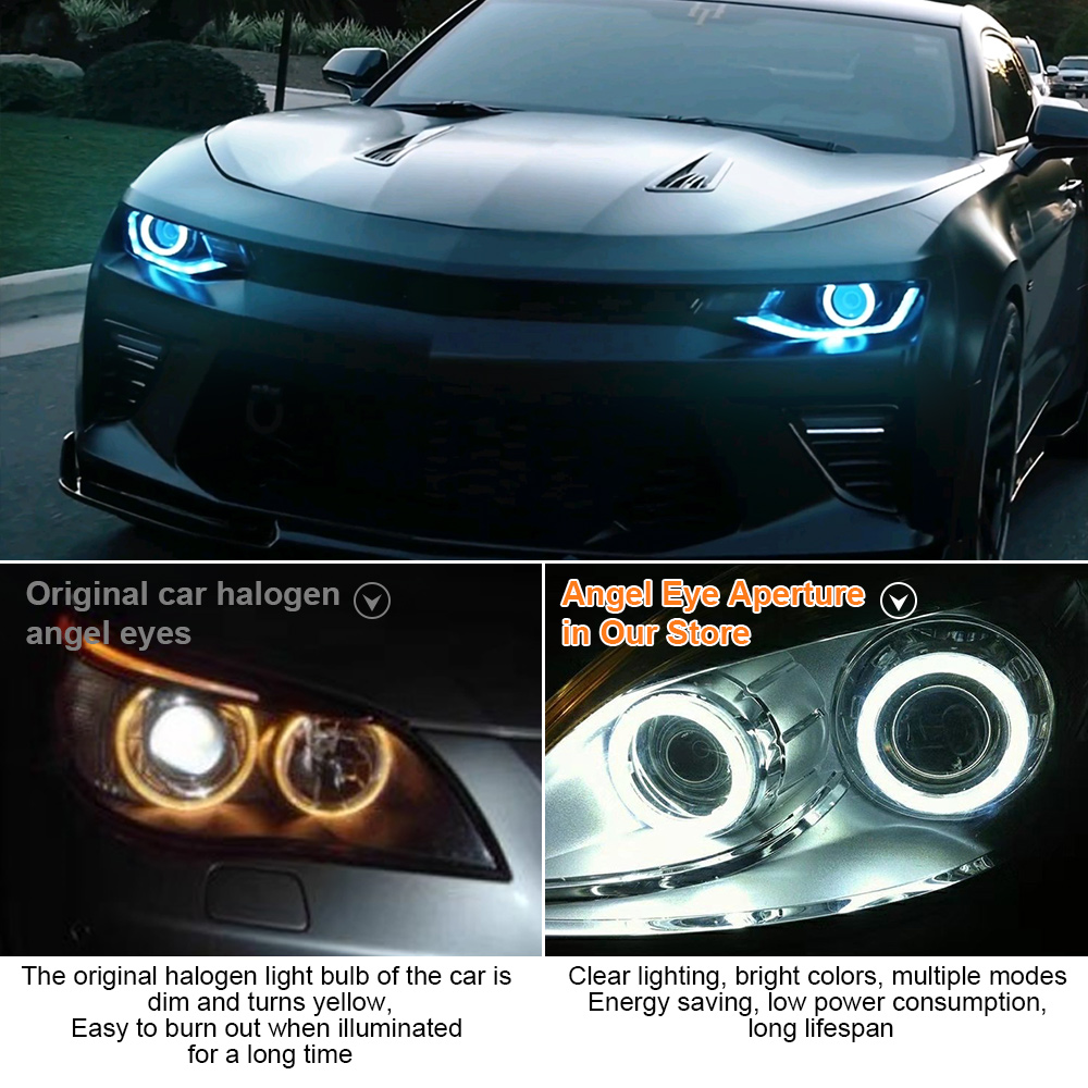 Bil LED Angel Eyes Halo Ringar - RGB med Blinkers - 60mm till 120mm - APP Bluetooth DRL Strålkastare