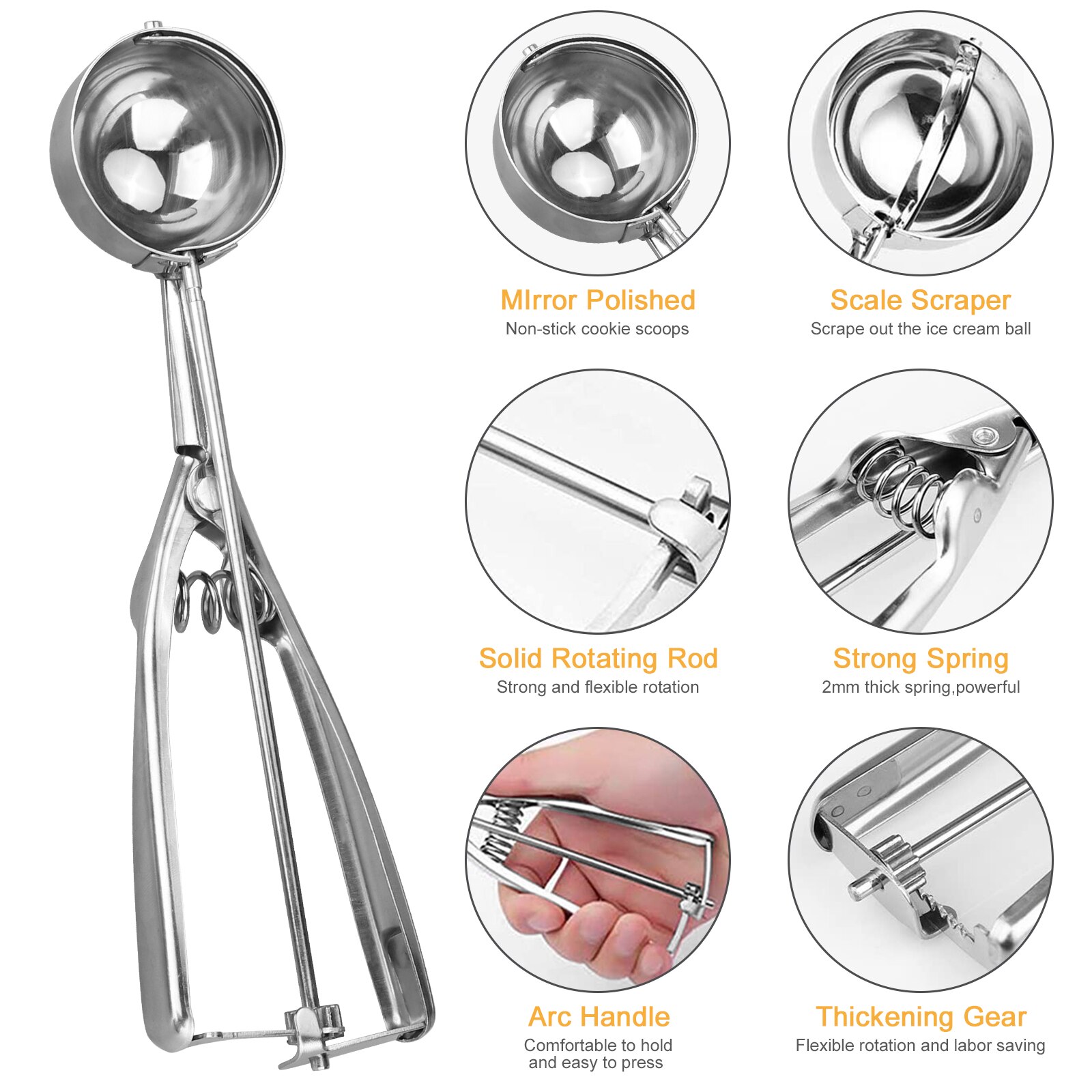 Stainless Steel Kitchen Tool Ice Cream Scoop Mash Potato Scoop Cream Spoon Ice Cream Tools 3 Size For Choose Portable