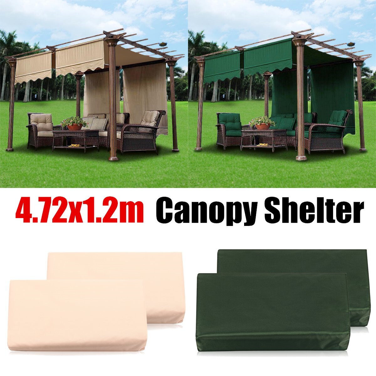 Cubierta para el sol de 4,72x1,2 m, 2 uds., juego de dosel para acampar al aire libre, cubierta para el jardín, refugio para el sol, impermeable, poliéster, toldo tejido de repuesto