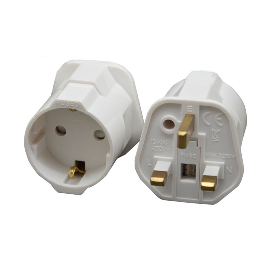 13A International Plug Adaptor Universal Travel Socket UK To EU Plug AC Power Charger Converter Fused Overload Protector 3250W