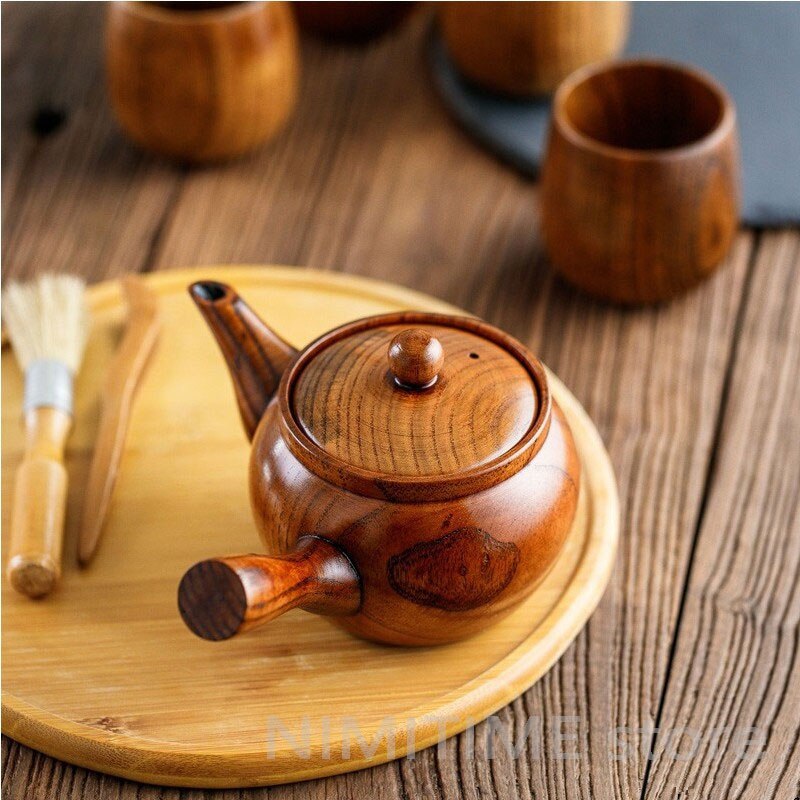 Conjunto de bule de chá e chá de chá de madeira natural de nimitime e conjunto de bule de chá de jujuba