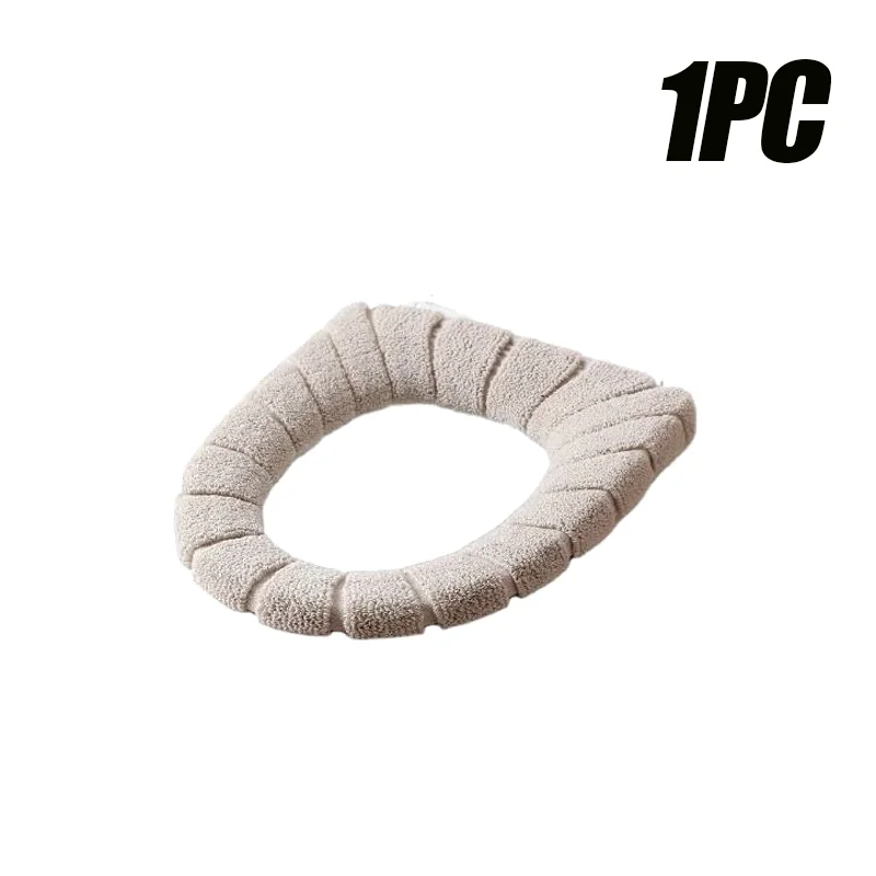 Mjukt och varmt toalettsitsskydd tvättbart badrum toalettdyna kudde med handtag tjockare mjuk matta stickning varmare closestool matta: Ljusgrå