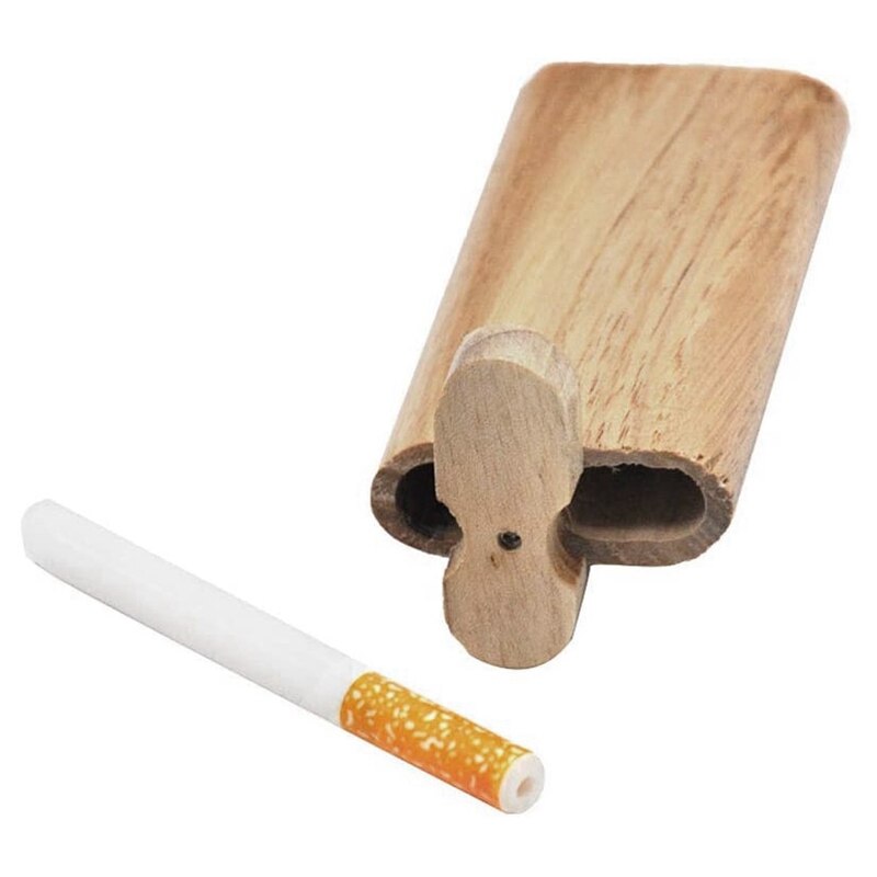 Natural Wood Stash Box Portable Stash Box with Ceramic Straw Decorative Stash Storage Box