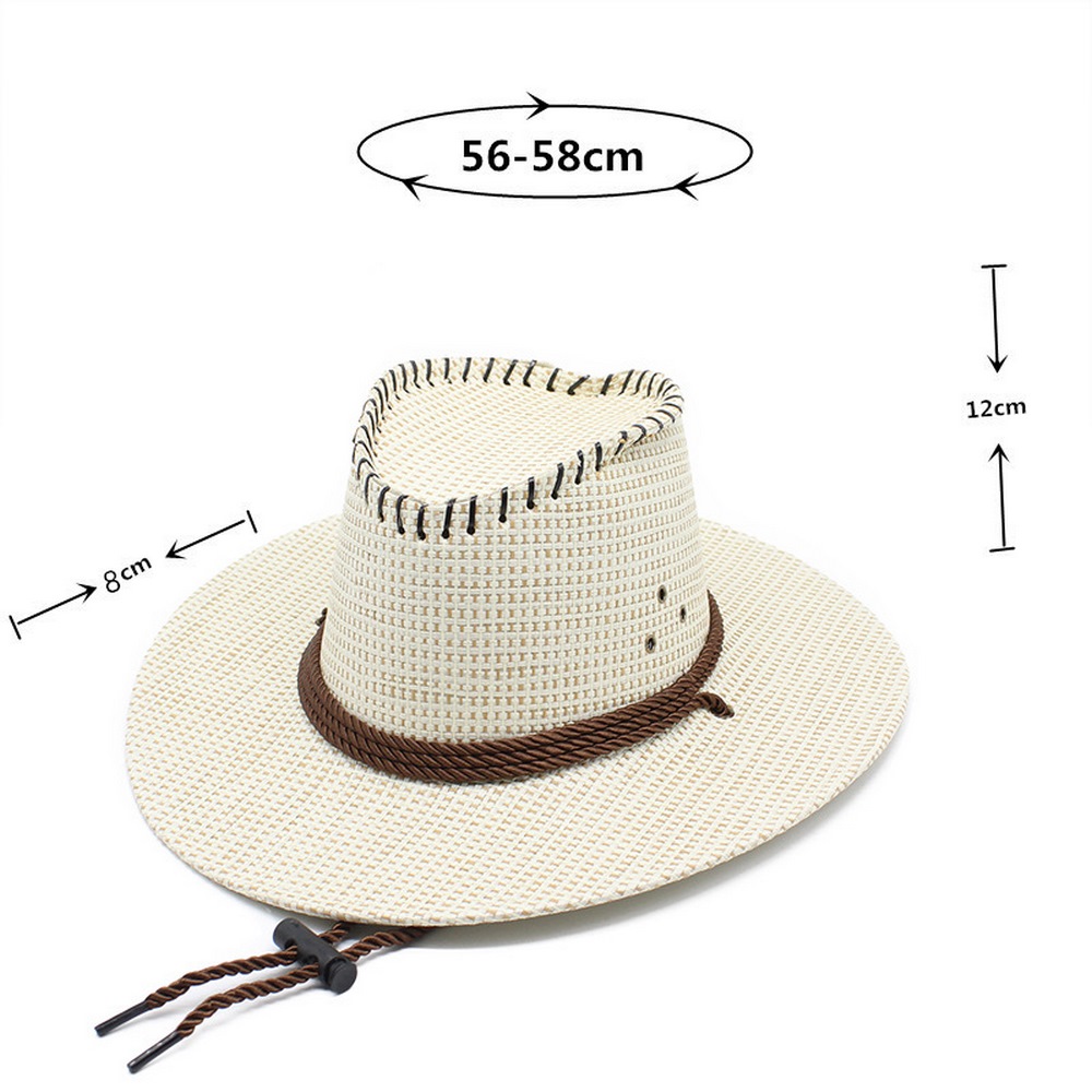 Chapeau de Cowboy pour hommes, casquette d'été, Style décontracté, tissage de paille, visière d'ombre de voyage en plein air 56-58cm, Western 2022, , NZ0041