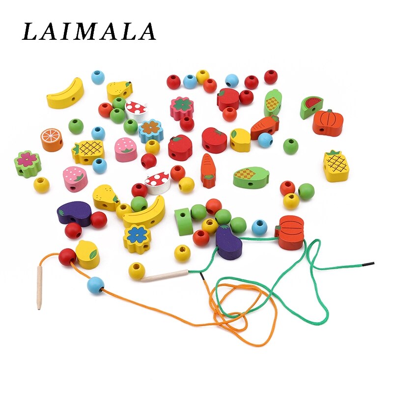 Di legno Riccio Frutta bambino Frutta Stringa Di Perline Stringa di Perline Infilare Perline di Giocattoli Riccio bambino Del bambino Del Capretto Giocattolo Educativo