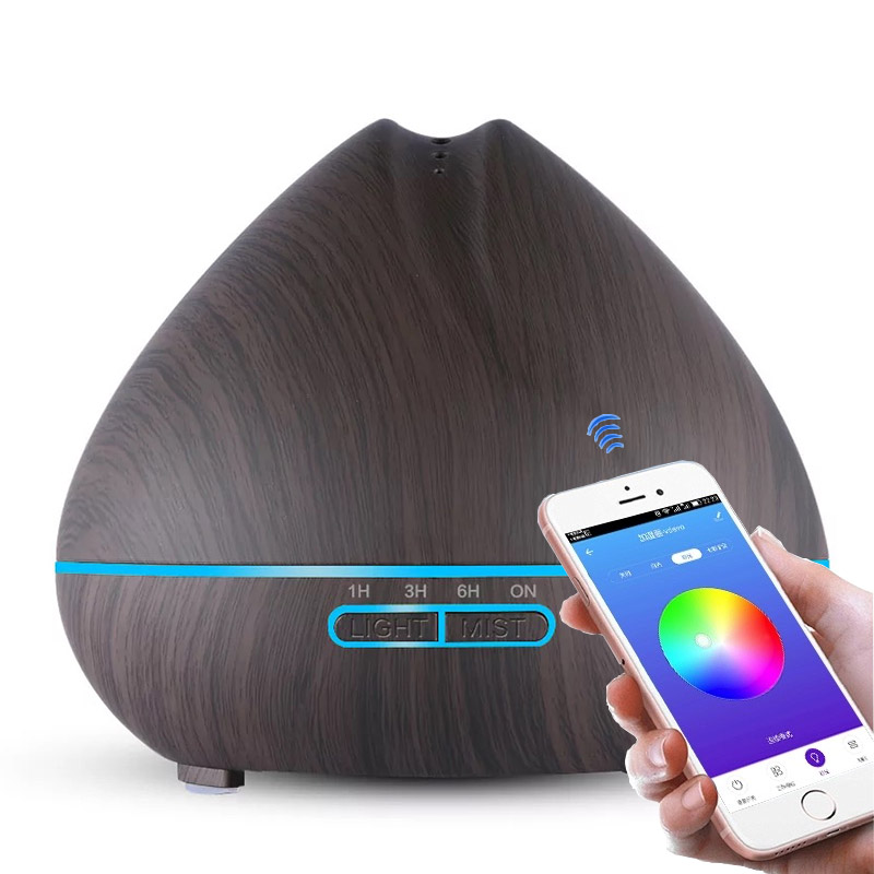 550 ML APP Controle Luchtbevochtiger Aroma Essentiële Olie Diffuser Met Houtnerf Aromatherapie Diffuser 7 Kleur LED Verlichting Voor thuis: APP Dark Wood Grain / AU
