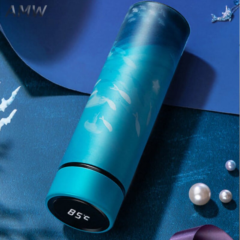 450ml LED lindo termo vacío-pantalla Digital inteligente de temperatura de acero inoxidable termo botella de agua para café té leche: Deep Sea Fish