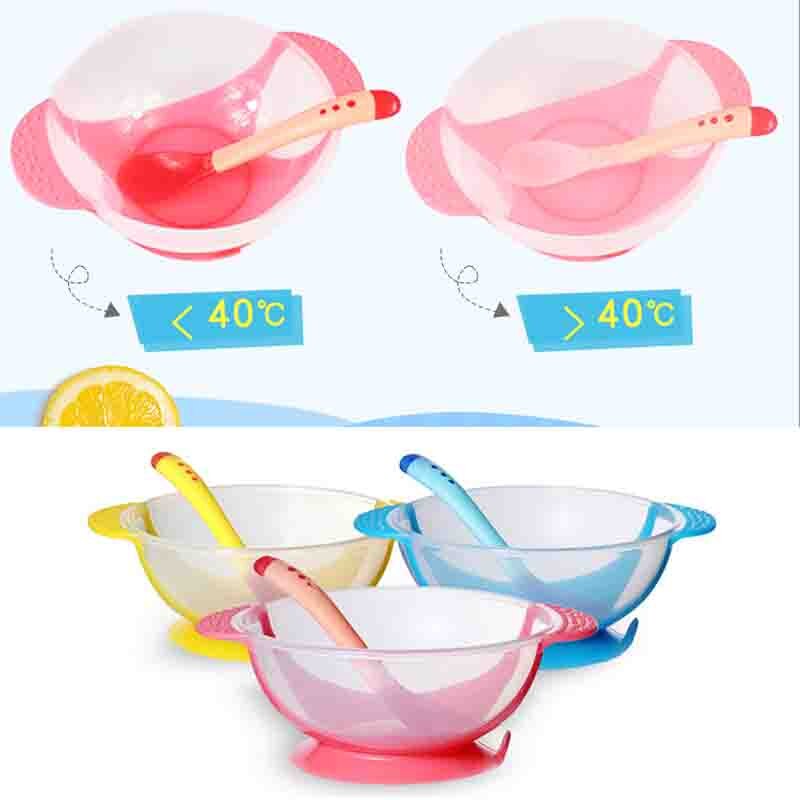 3set Temperature Sensing Feeding Spoon Child Tableware Food Bowl Learning Dishes Plate Suction Cup Baby Dinnerware Set