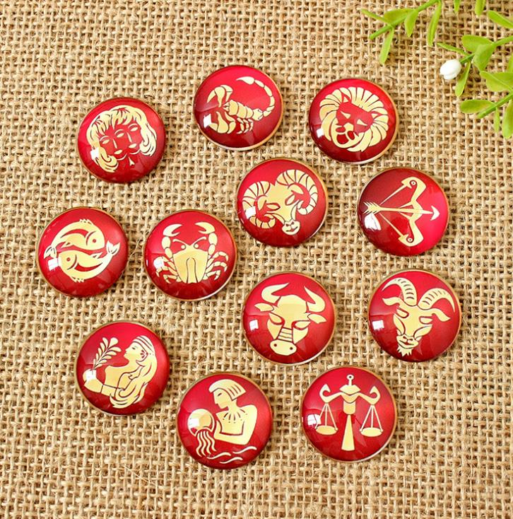 50 PCS red 12 constellation Gemengde Kleur Mozaïek Gedrukt Glas Ovale Cabochons