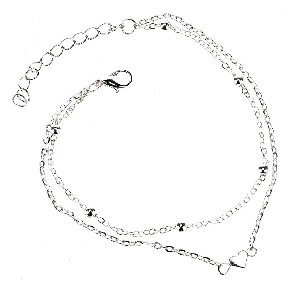 Enkelbanden Vrouwen Hart Zilver Kleur Enkelband Rvs Charm Kralen Dainty Voet Sieraden Voor Vrouwen