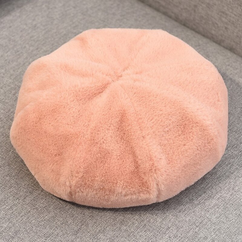 Ht3331 baskrar höst vinter hattar för kvinnor mjuk fleece solid basker hatt dam vintage åttkantig keps kvinnlig retro dam basker: Rosa