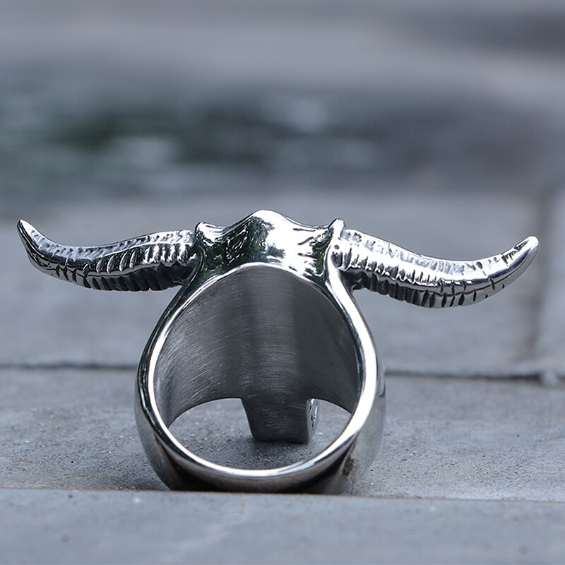 Gotisk rustfritt stål okse hodeskalle ring punk biker menn okse hode dyr ring kule smykker