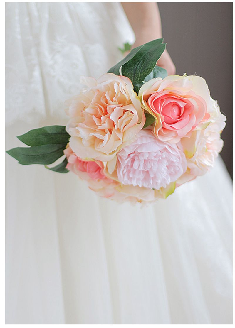 Ivory Pink Coral Peony Wedding Flowers Bridal Bouquets Artificial Wedding Bouquet Bridesmaid Flowers De Mariage Rose