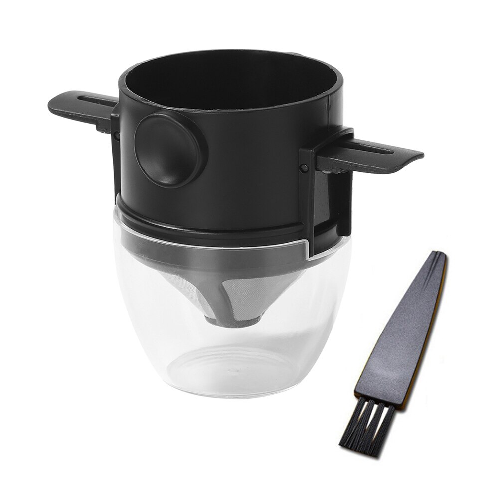Foldable Portable Coffee Filter Coffee Maker Stainless Steel Drip Coffee Tea Holder Reusable Paperless Pour Over Coffee Dripper: Black
