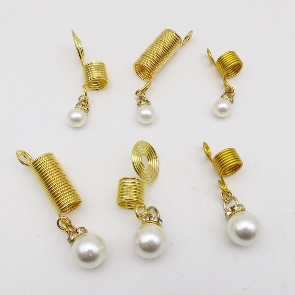 2 stks/pak Gouden spiraal draad gewikkeld haar vlecht dread dreadlock kralen sieraden accessoire zee pearl charms