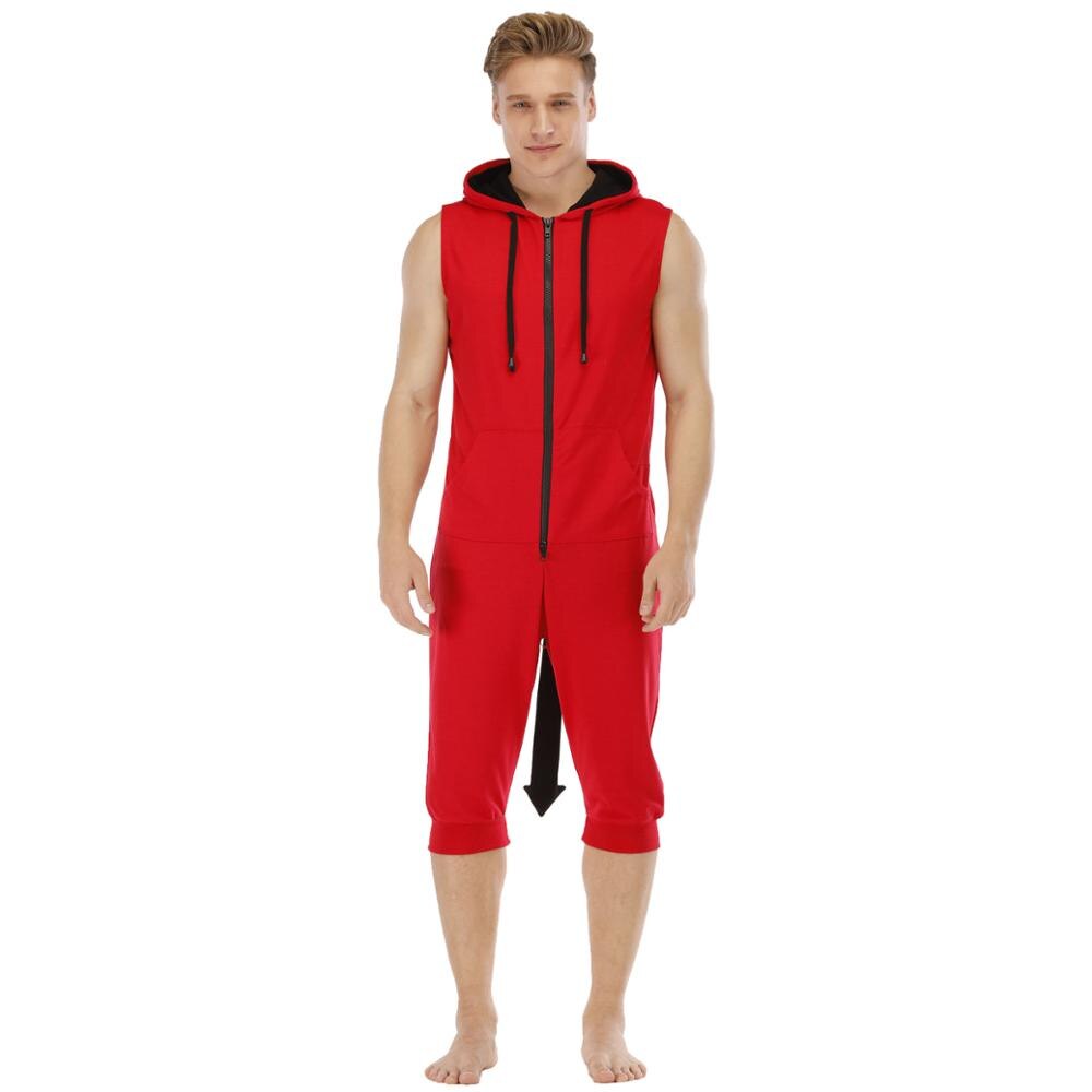 Summer Hooded Jumpsuit Pajamas For Men Short Sleeve Sleep Suit Onesie For Adults