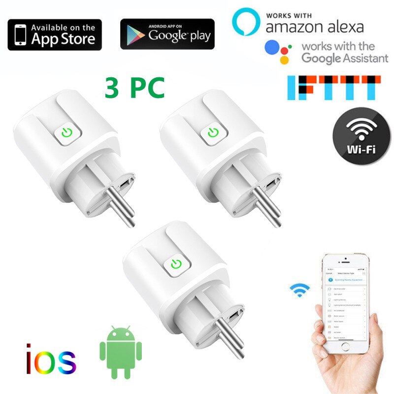 16A EU Smart Home Wifi Power Plug With Monitor Smart Home Wifi Wireless Socket Works With Alexa Google Home Tuya App For HomeKit: 3 PC