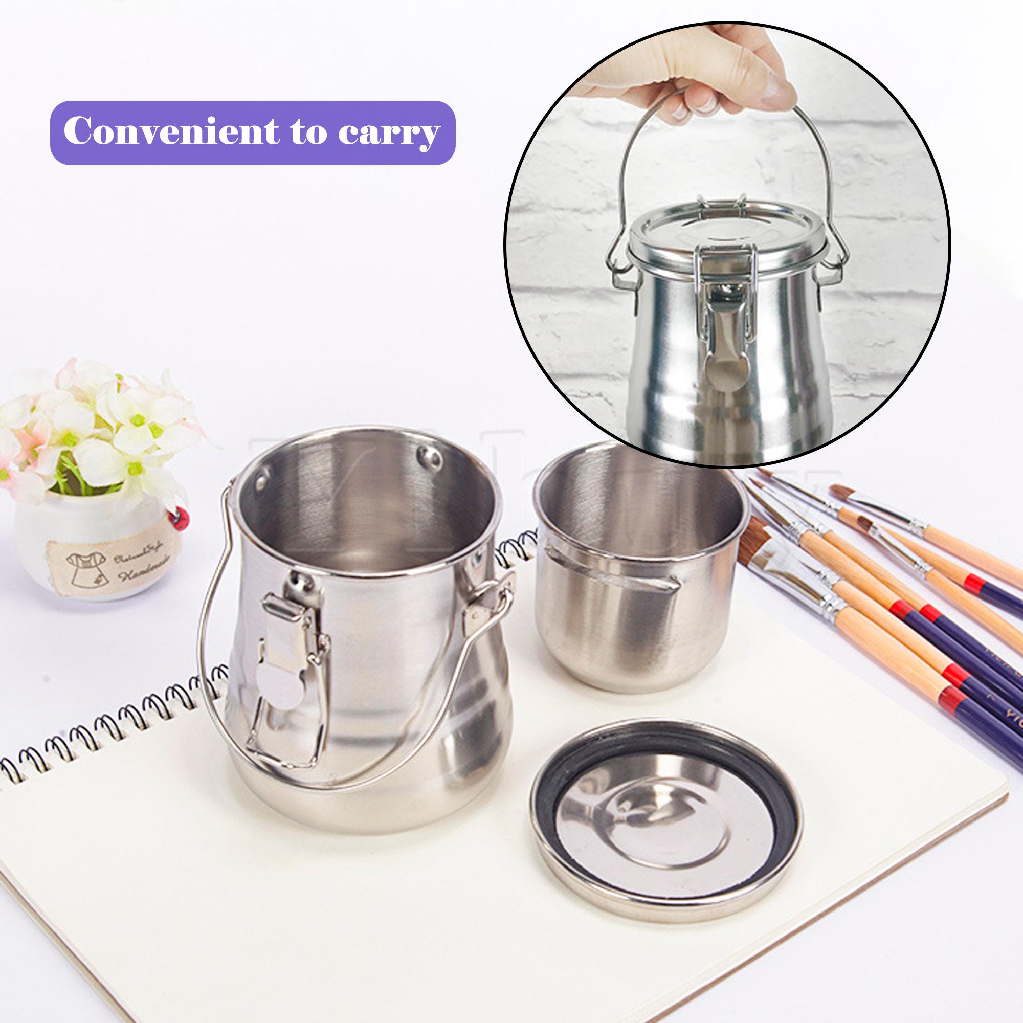 Stainless Steel Portable Large Brush Bucket for Outdoor Painting Silver