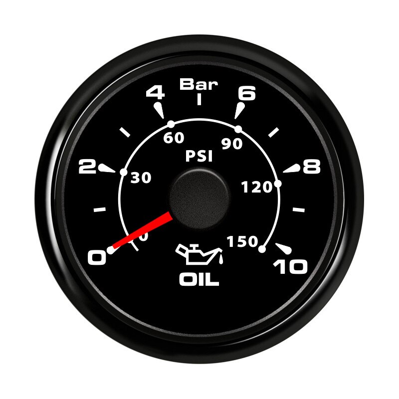 52mm 2&#39;&#39; Marine Boat Oil Pressure Gauge 0-5Bar 10Bar 30Bar Indicator Universal 12V/24V Car Pressure Meter with 7 Color Backlight: Black 0-10Bar