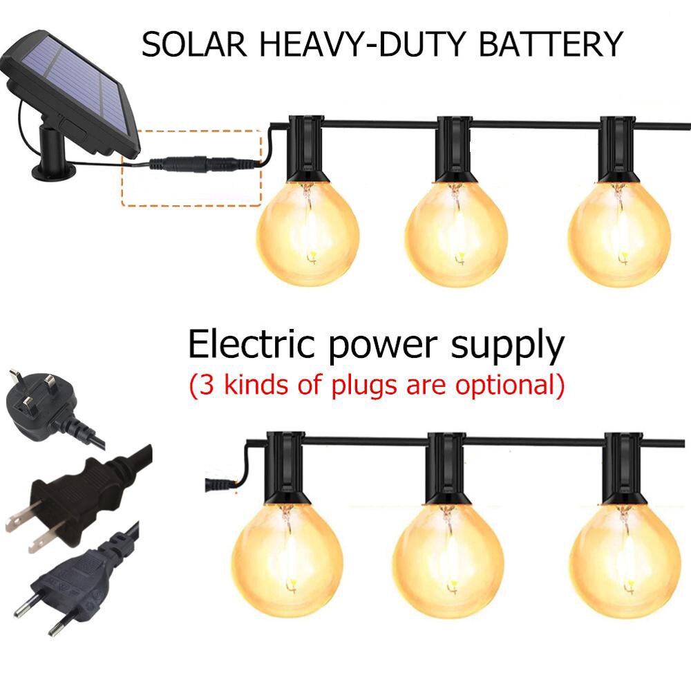 LED String Lights Solar Power Glass Bulb Electric Garland Retro Edison 25ft Lighting String Umbrella Light for Garden Waterproof