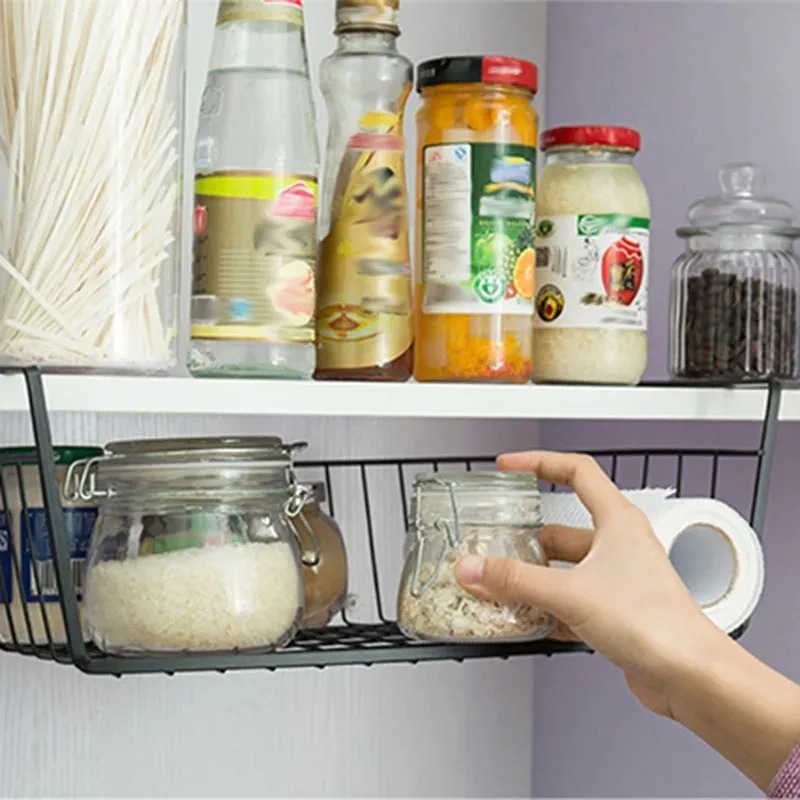 Multi Functional Perforated Kitchen Bathroom Storage Hanging Basket Storage Rack Bottom Book Storage Rack Dormitories Offices ﻿
