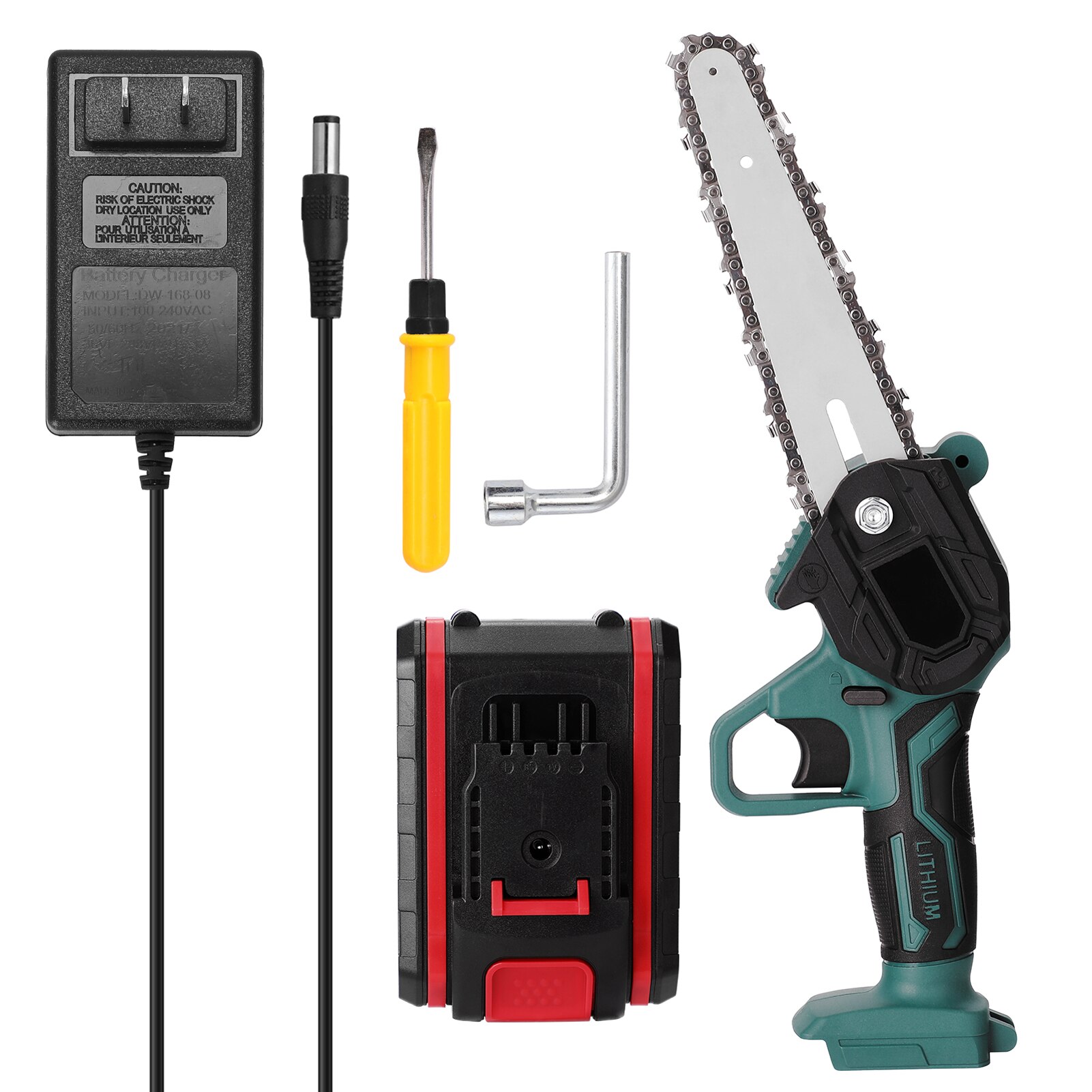 Mini Sierra de poda eléctrica portátil, 21V, pequeña sierra de cadena de empalme de madera recargable, herramienta de carpintería para jardín, huerto, ramas, Clip: 1 Battery-US Plug