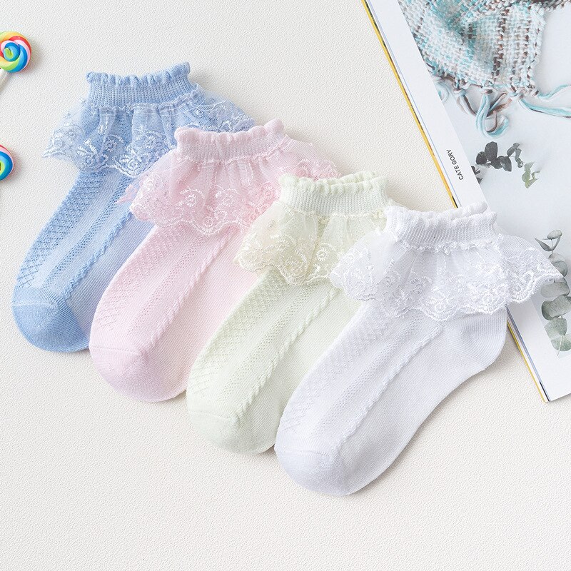 Ademend Katoen Kant Ruche Prinses Mesh Sokken Kinderen Enkel Korte Baby Meisjes Kids Peuter Antislip Sokken Antislip Sokken