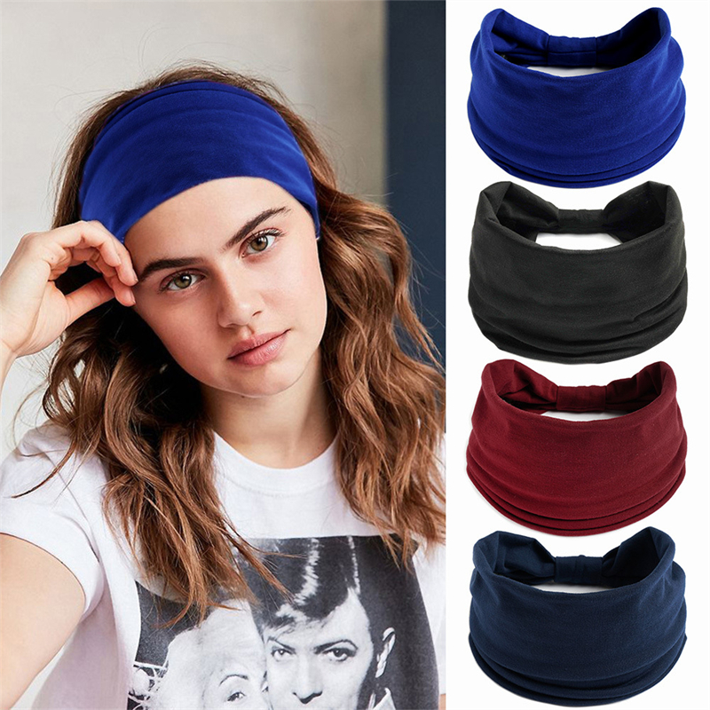 Boho Effen Kleur Brede Hoofdbanden Vintage Knoop Elastische Tulband Headwrap voor Vrouwen Meisjes Katoen Zachte Bandana Haaraccessoires