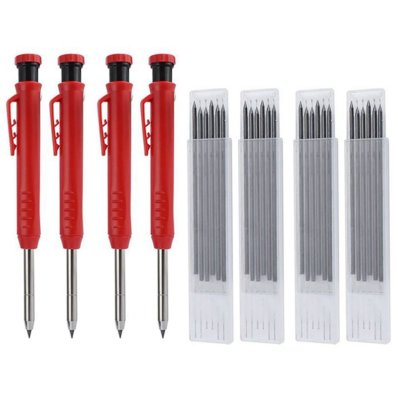 4 Stuks Carpenter Potloden, Bouw Potloden Met 12Pcs Vullingen, Leidt Vulpotlood Architect Potloden: Default Title