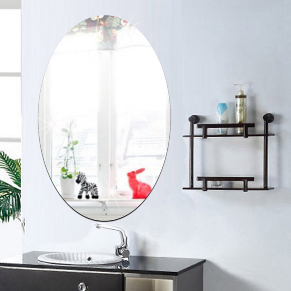 Square Oval Mirror Wall Sticker Kitchen Wall Mirror Tiles Silver Gold Waterproof Bathroom Wall Sticker Home Decore 17X27CM