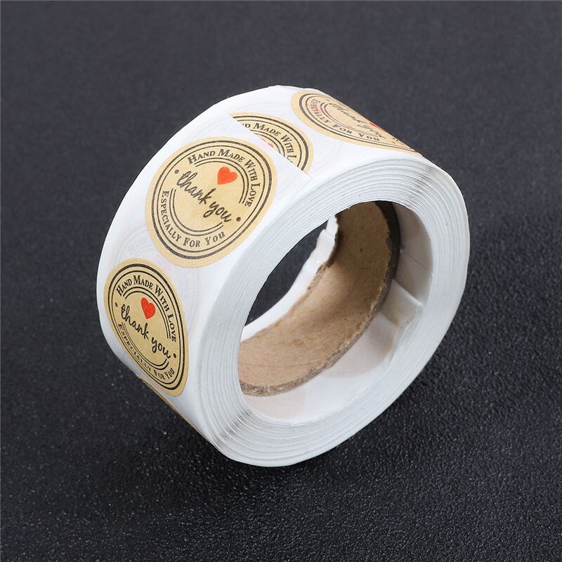 500pcs/roll kraft seal sticker scrap-booking label round for baking package sealing thank you handmade with love: 5