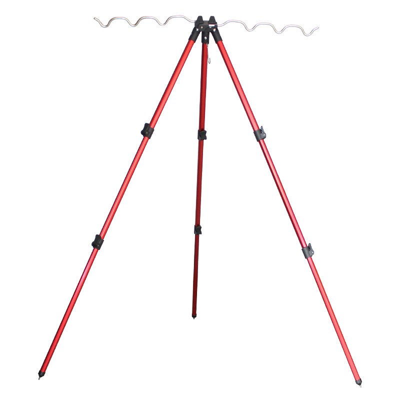 Portable pliable triangulaire alliage télescopique rainure canne à pêche support pliable trépied support mer pêche pôle support: Red  120cm