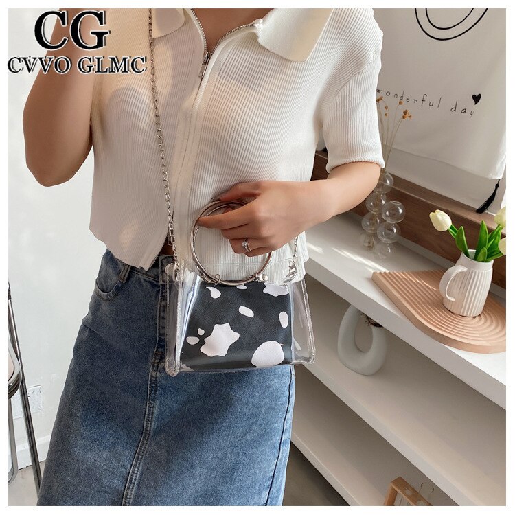 Cvvo Glmc Luxury Handbag 2PC Jelly Transparent Shoulder Messenger Bag Women Portable Crossobdy Bags