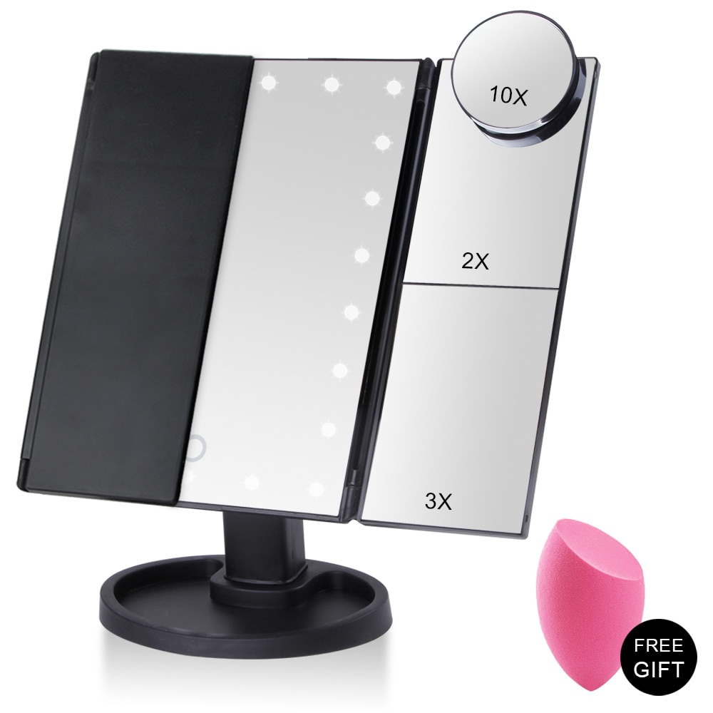Cosmetic Mirror Touch Screen Illuminated Makeup Mirror 1X/2X/3X/10XMagnifying Led Lighted Mirror Vanity Light Adjustable Mirrors